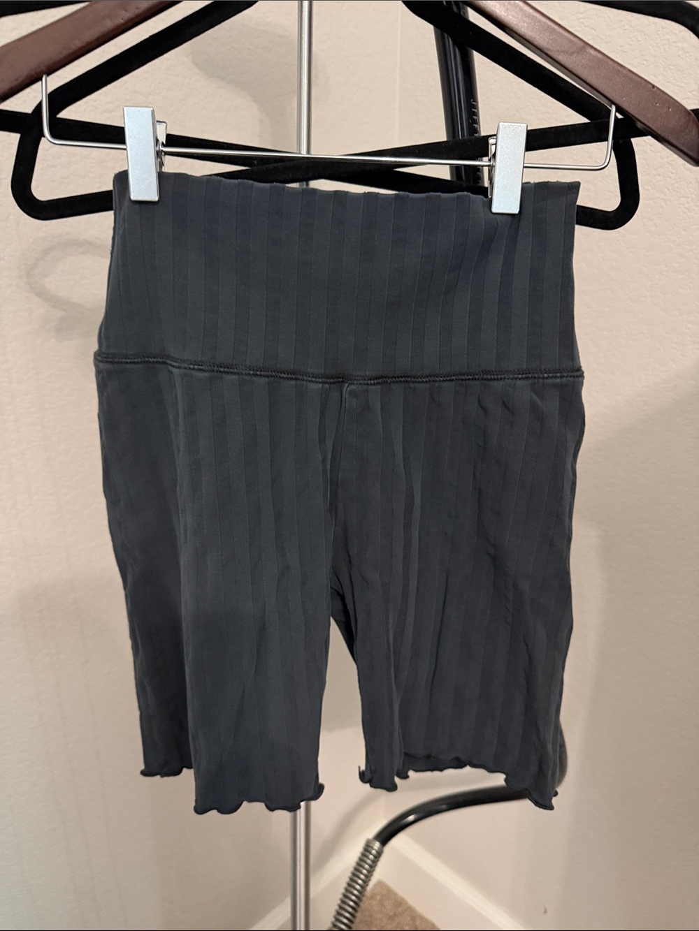 aerie Ribbed High-Waist Black Bike Shorts